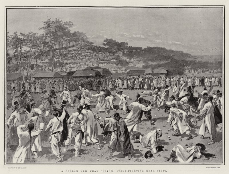 Una tradizione di Capodanno coreana, lotta con le pietre vicino a Seoul da Frederic de Haenen