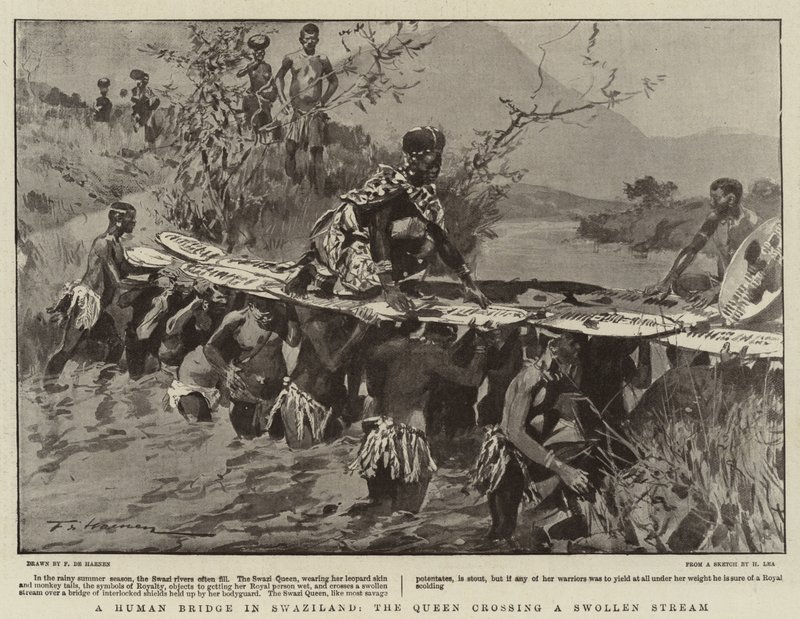 Un ponte umano in Swaziland, la regina attraversa un torrente in piena da Frederic de Haenen