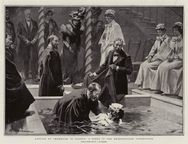 Battesimo per immersione a Londra, una scena nel Metropolitan Tabernacle da Frederic de Haenen