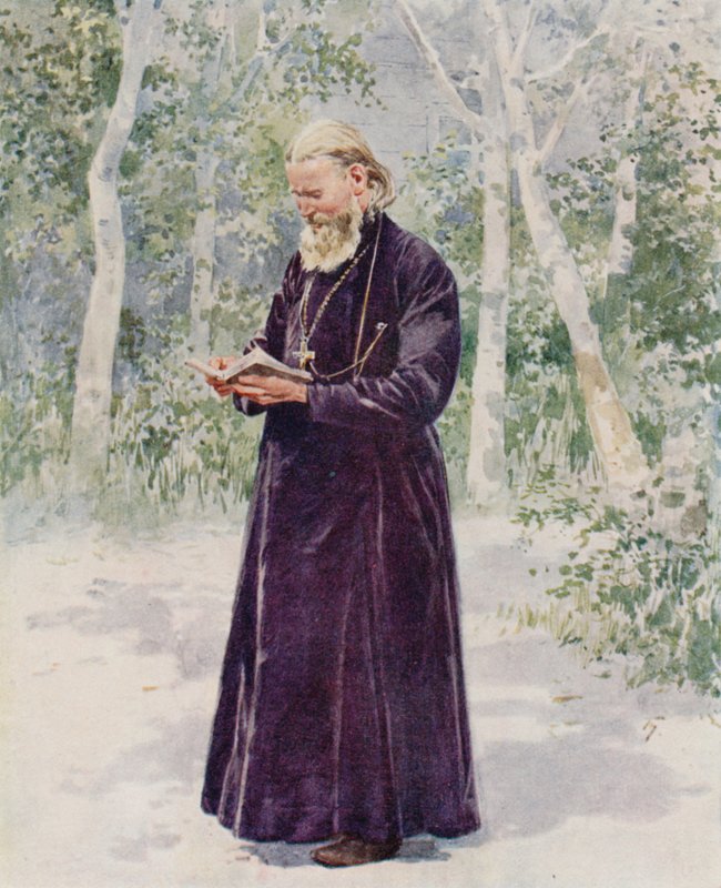 Il defunto padre Giovanni di Cronstadt nel suo giardino da Frederic de Haenen