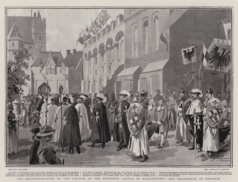 La riconsacrazione della chiesa del castello restaurato di Marienburg, la processione dei cavalieri da Frederic de Haenen