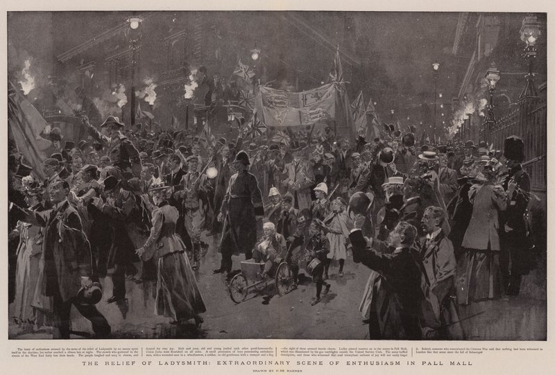 Il Soccorso di Ladysmith, Scena Straordinaria di Entusiasmo a Pall Mall da Frederic de Haenen
