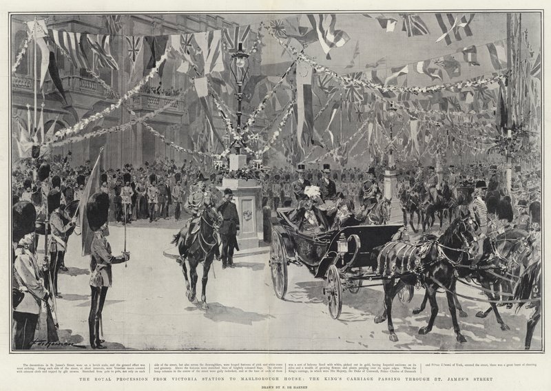La Processione Reale dalla Stazione Victoria a Marlborough House, la Carrozza del Re che Passa per St James