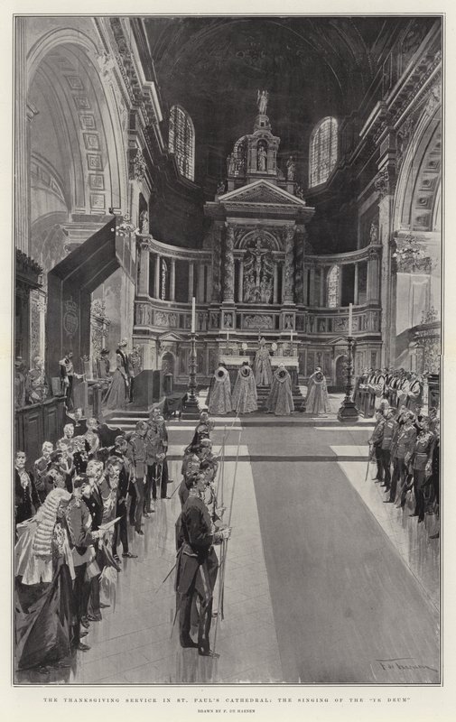 Il servizio di ringraziamento nella Cattedrale di San Paolo, il canto del Te Deum da Frederic de Haenen