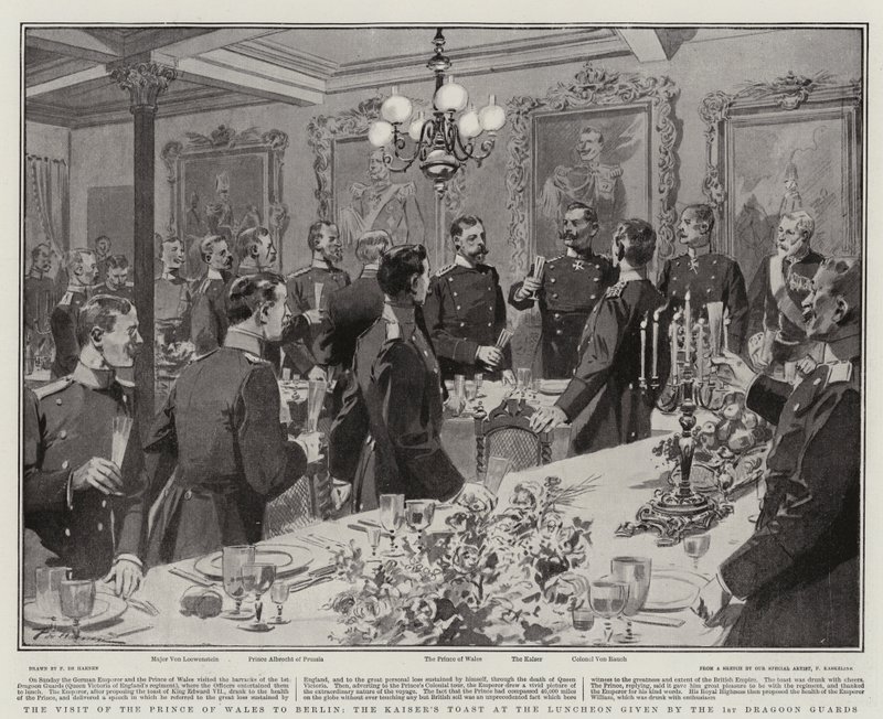 La visita del Principe di Galles a Berlino, il brindisi del Kaiser al pranzo offerto dalle Guardie Dragoni da Frederic de Haenen