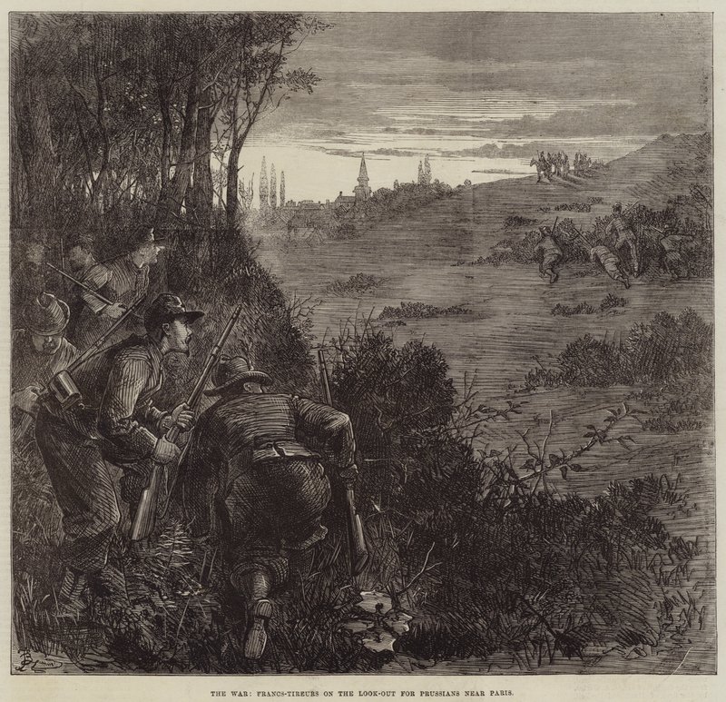 La guerra, Francs-Tireurs in cerca di prussiani vicino a Parigi da Frederick Barnard