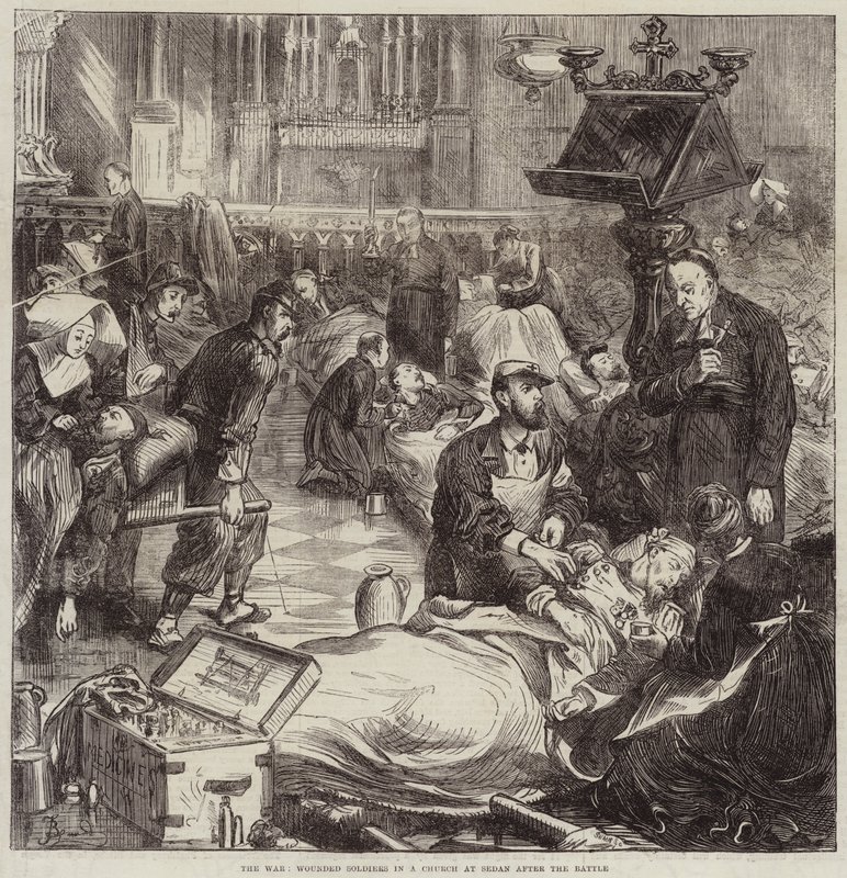 La guerra, soldati feriti in una chiesa a Sedan dopo la battaglia da Frederick Barnard