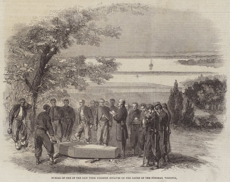 Sepoltura di uno dei pompieri Zouaves di New York sulle rive del Potomac, Virginia da Frederick John Skill