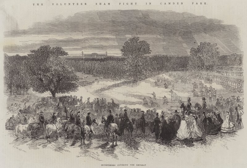 La finta battaglia dei volontari a Camden Park, schermagliatori che coprono la ritirata da Frederick John Skill