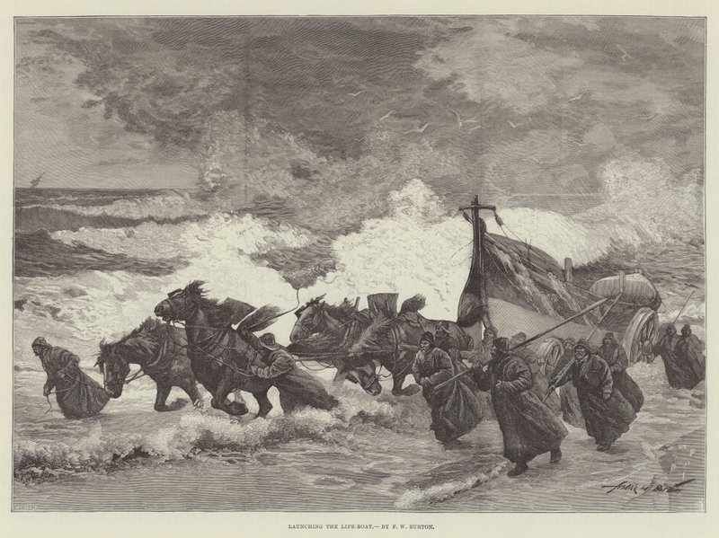 Lancio della scialuppa di salvataggio da Frederick William Burton