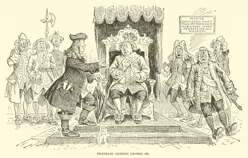 Franklin in visita a Giorgio III da Frederick Burr Opper