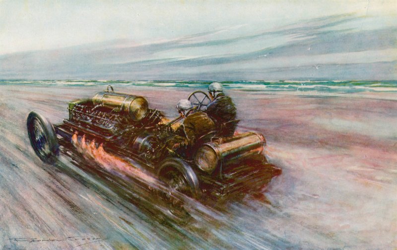 Il famoso "200" Darracq con cui Sir Algernon Guinness, Bart, raggiunse 120 mph nel 1908 da Frederick Gordon (after) Crosby
