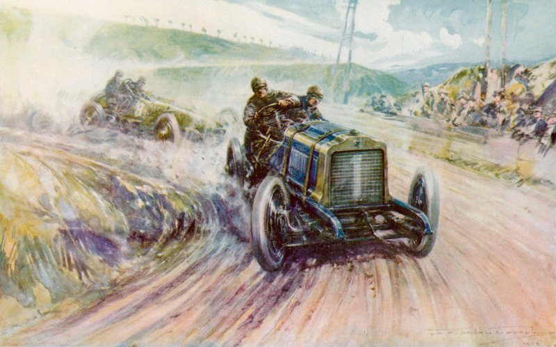Thery con il Richard-Brasier vincendo la gara Gordon Bennett del 1905 per la Francia da Frederick Gordon (after) Crosby