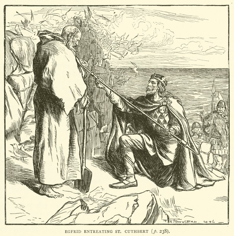 Egfrid che implora San Cuthbert (incisione) da Frederick Henry Townsend
