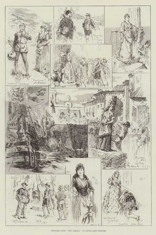 Schizzi da The Armada al Drury-Lane Theatre da Frederick Henry Townsend