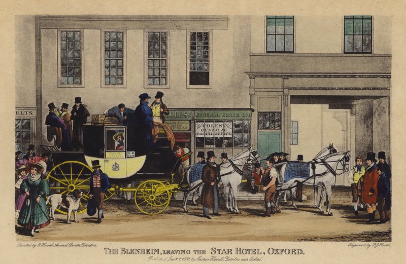 Il Blenheim, Lasciando lo Star Hotel, Oxford da Frederick James Havell