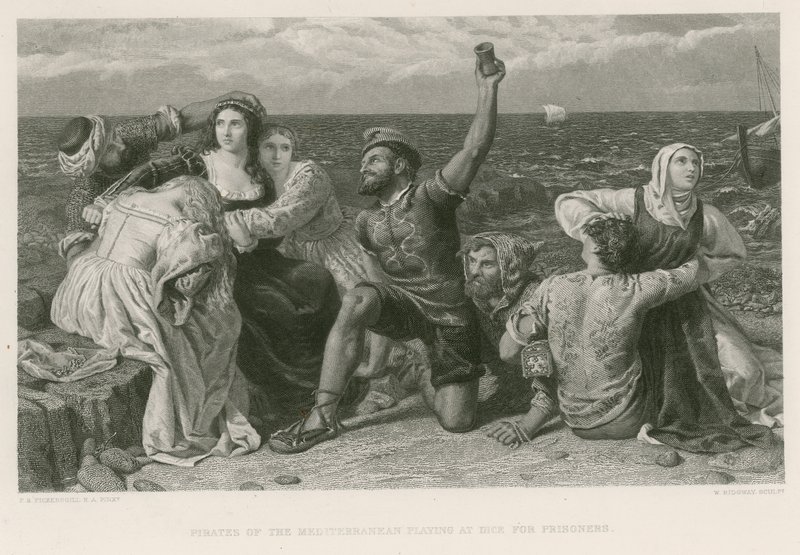 Pirati del Mediterraneo che giocano a dadi per i prigionieri da Frederick Richard Pickersgill