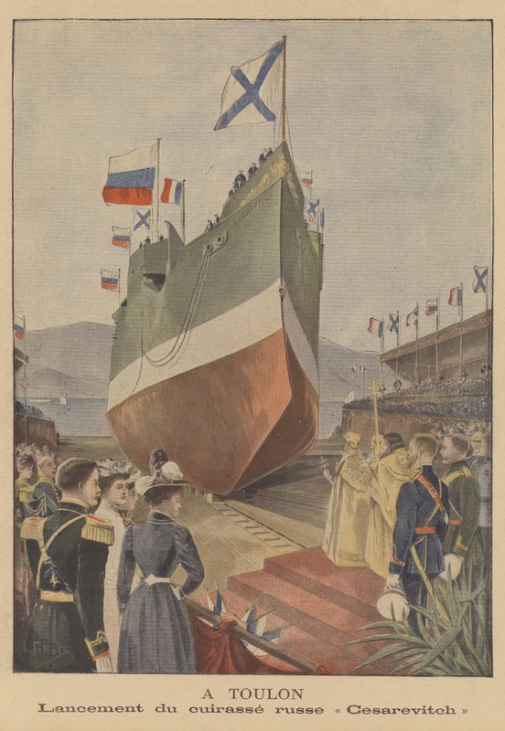 Varo della corazzata russa Tsesarevich a Tolone da French School