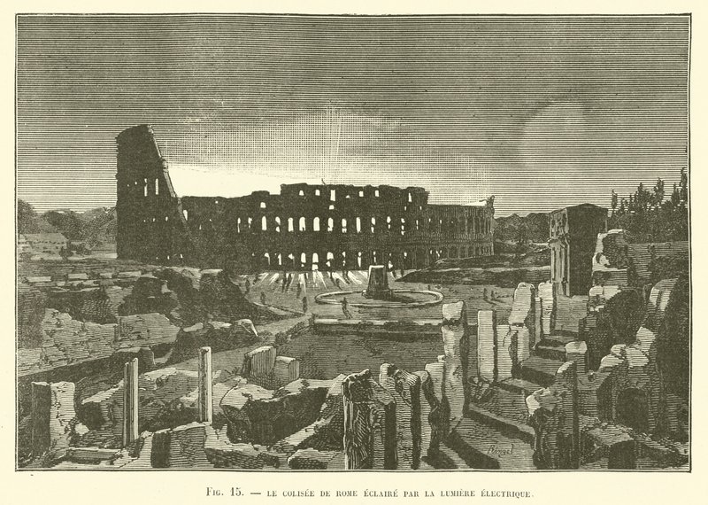 Il Colosseo di Roma illuminato dalla luce elettrica da French School