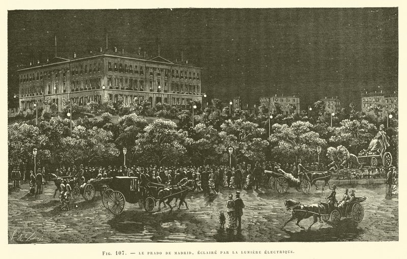 Il Prado di Madrid, illuminato dalla luce elettrica da French School