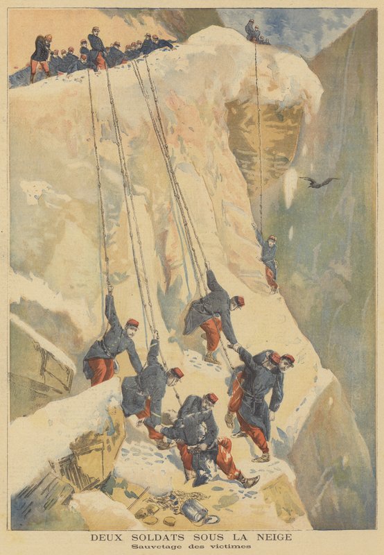 Salvataggio di due soldati francesi sepolti da una valanga nelle Alpi da French School