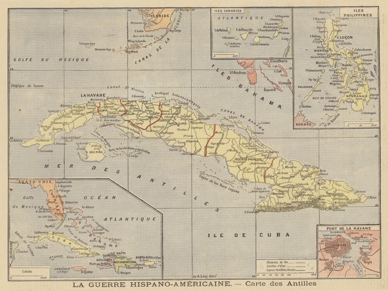 La guerra ispano-americana - mappa delle colonie spagnole da French School