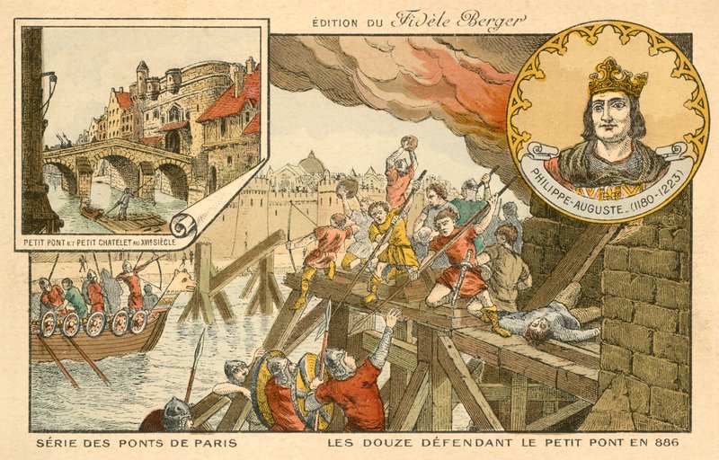 I Dodici che difendono il Petit Pont contro i Vichinghi, Assedio di Parigi, 886 da French School