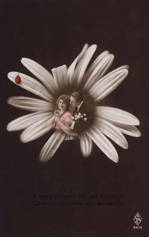 Una giovane coppia al centro di un fiore con una coccinella da French Photographer