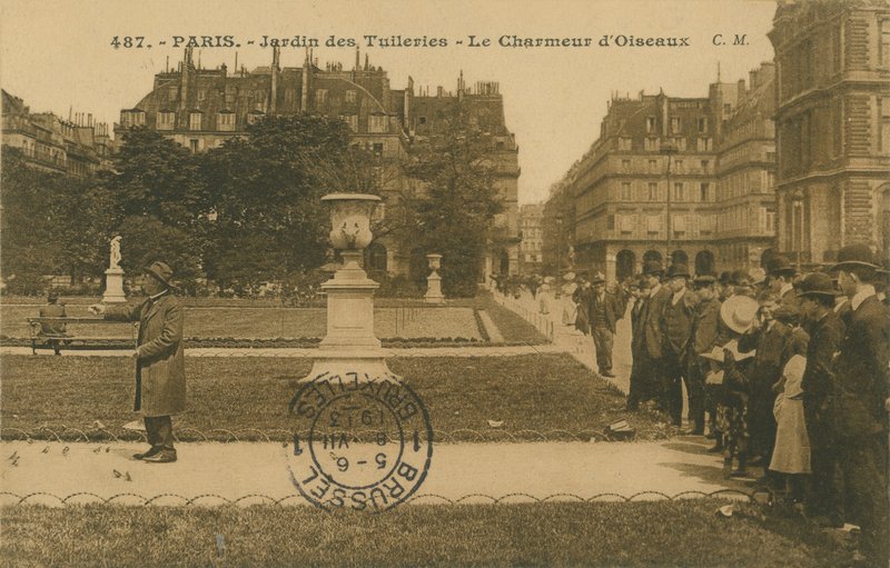 Incantatore di uccelli nel Jardin des Tuileries, Parigi da French Photographer