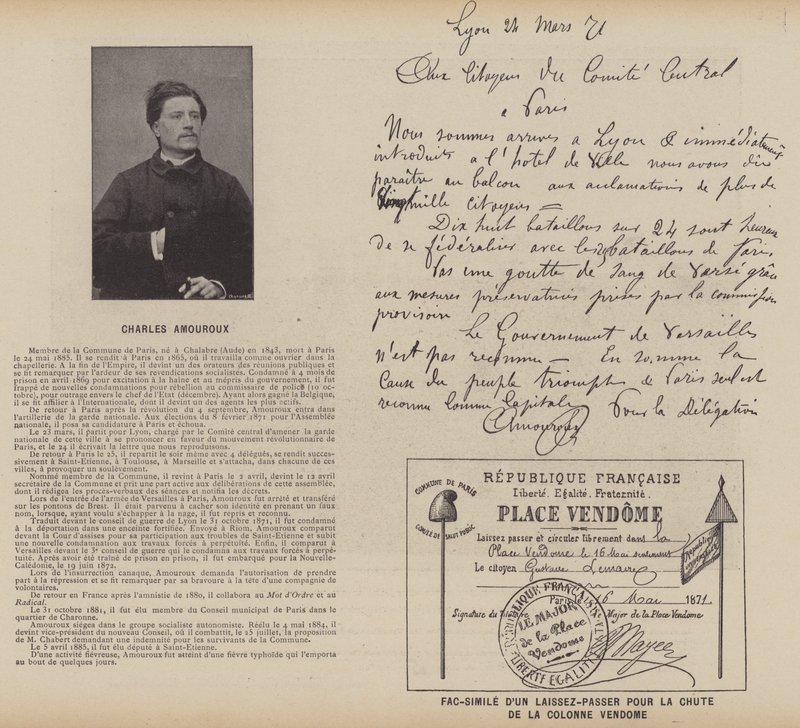 Charles Amouroux, fac-simile di un lasciapassare per la caduta della Colonna Vendôme da French Photographer