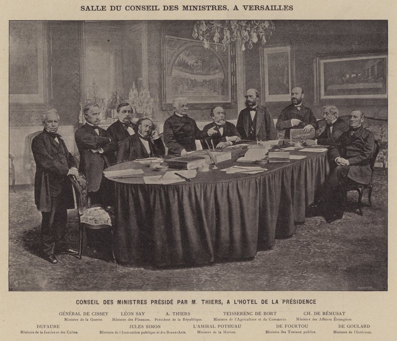 La Comune di Parigi, Sala del Consiglio dei Ministri a Versailles, Consiglio dei Ministri presieduto da M Thiers, all