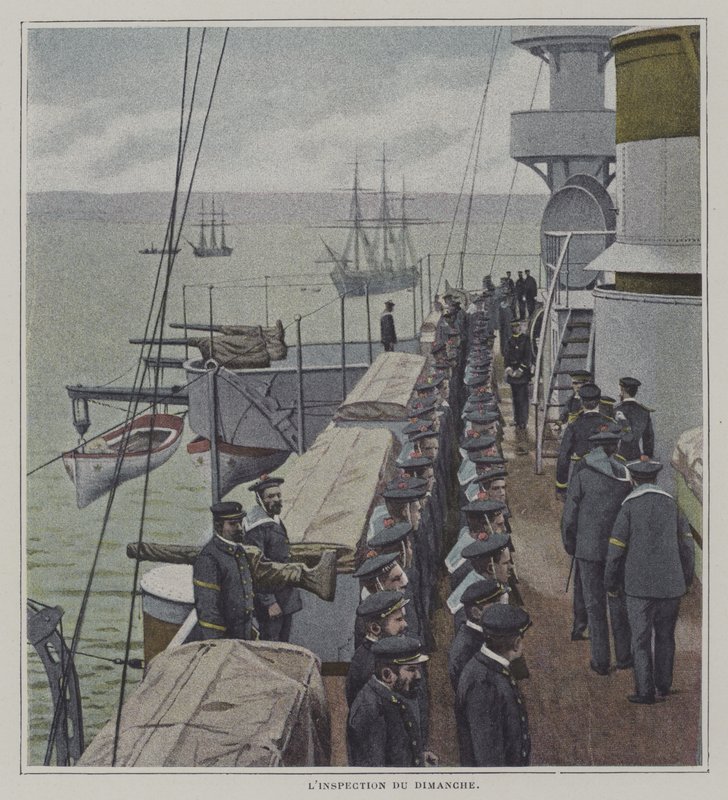 Ispezione domenicale a bordo di una nave da guerra francese da French Photographer
