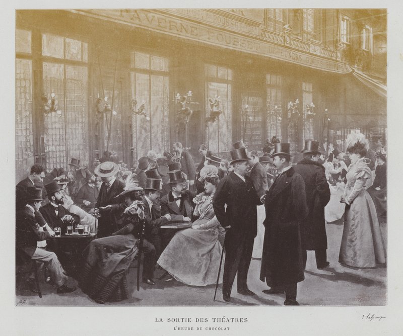 Spettatori fuori dalla Taverne Pousset a Parigi dopo uno spettacolo da French Photographer