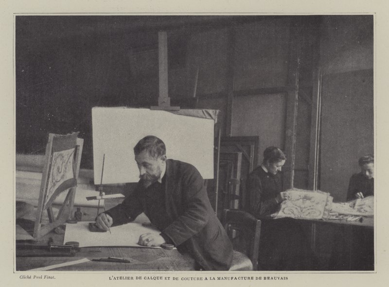 Laboratorio di tracciatura e cucitura alla Manifattura di Arazzi di Beauvais, Francia da French Photographer