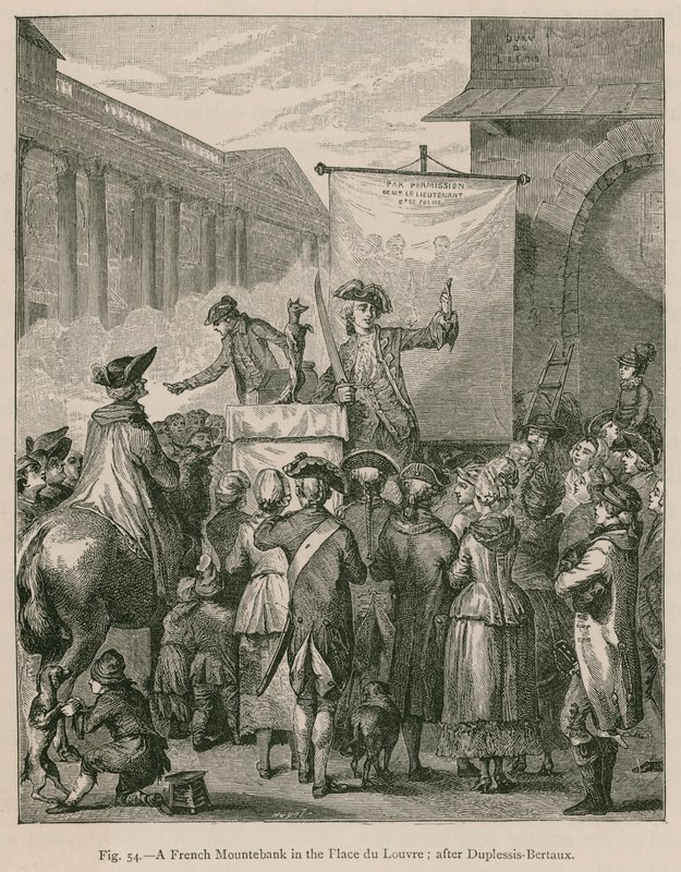 Un ciarlatano francese in Place du Louvre; dopo Duplessis-Bertaux da French School