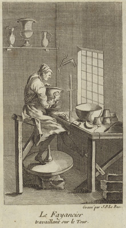Un vasaio al lavoro al tornio da French School