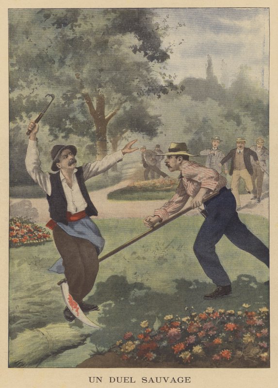 Un duello selvaggio (litografia a colori) da French School