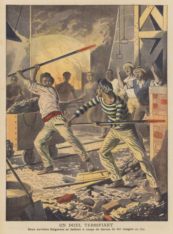 Un terrificante duello (litografia a colori) da French School