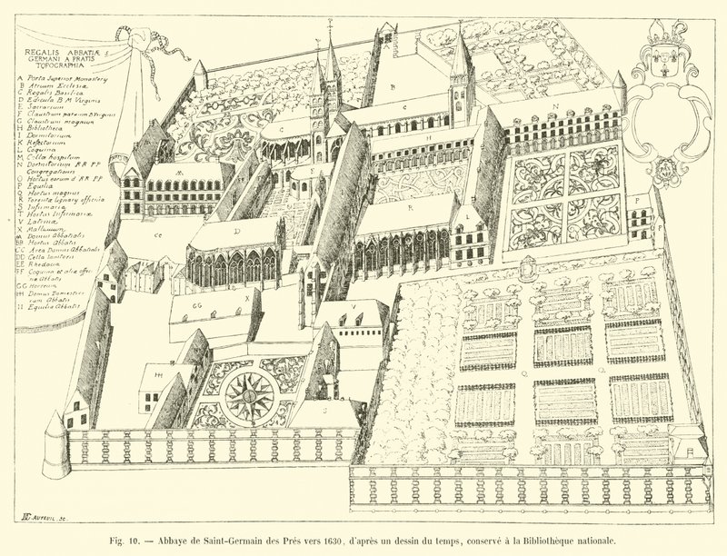 Abbazia di Saint-Germain des Pres verso il 1630, da un disegno dell