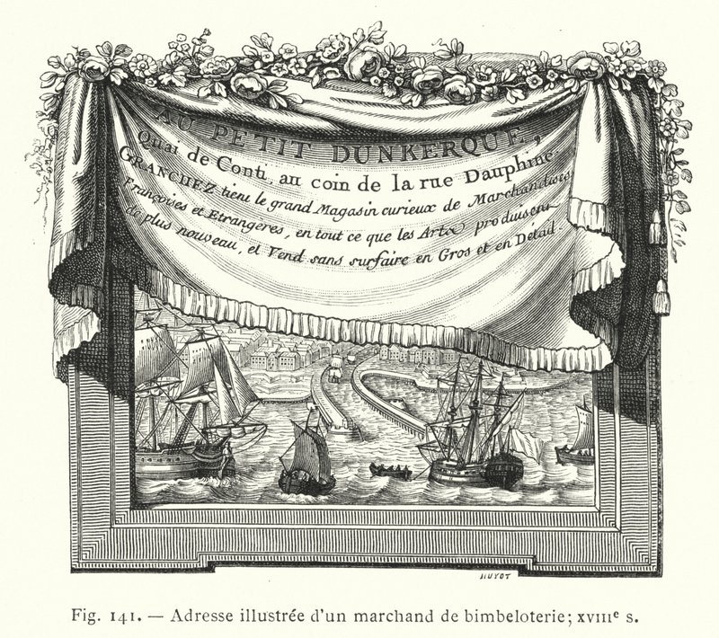 Indirizzo illustrato di un venditore di chincaglierie; XVIII secolo (incisione) da French School