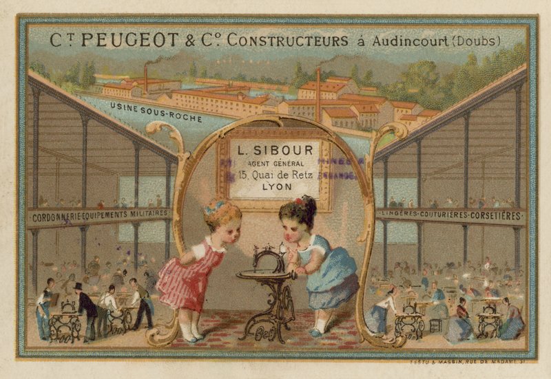 Pubblicità per macchine da cucire Peugeot da French School