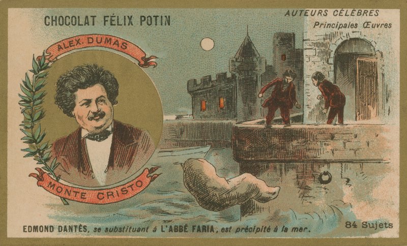 Alexandre Dumas e una scena da Il conte di Montecristo da French School
