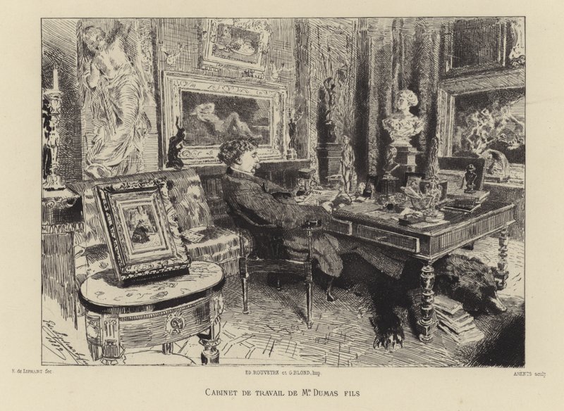 Alexandre Dumas il Giovane nel suo studio da French School