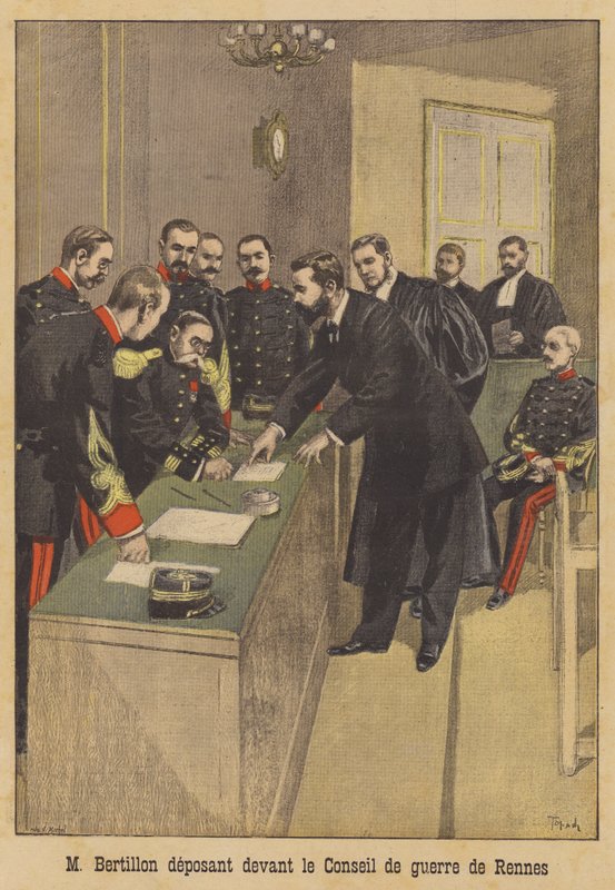 Alphonse Bertillon testimonia davanti al secondo tribunale militare di Alfred Dreyfus a Rennes da French School