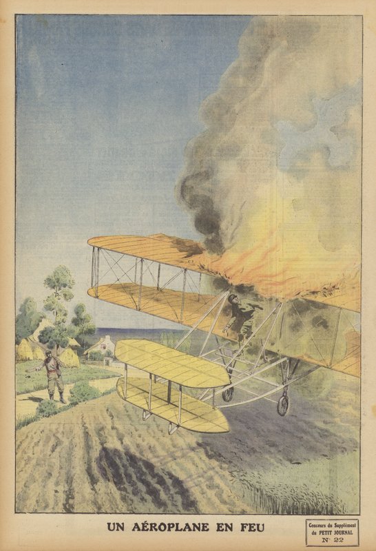 Un aeroplano in fiamme da French School
