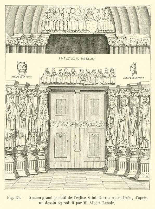 Antico grande portale della chiesa di Saint-Germain des Prés, secondo un disegno riprodotto da M Albert Lenoir da French School