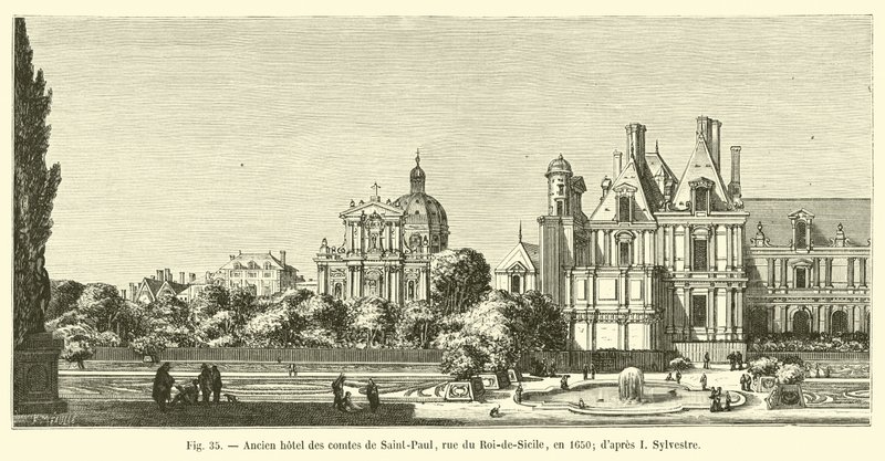 Antico hotel dei conti di Saint-Paul, rue du Roi-de-Sicile, nel 1650 da French School