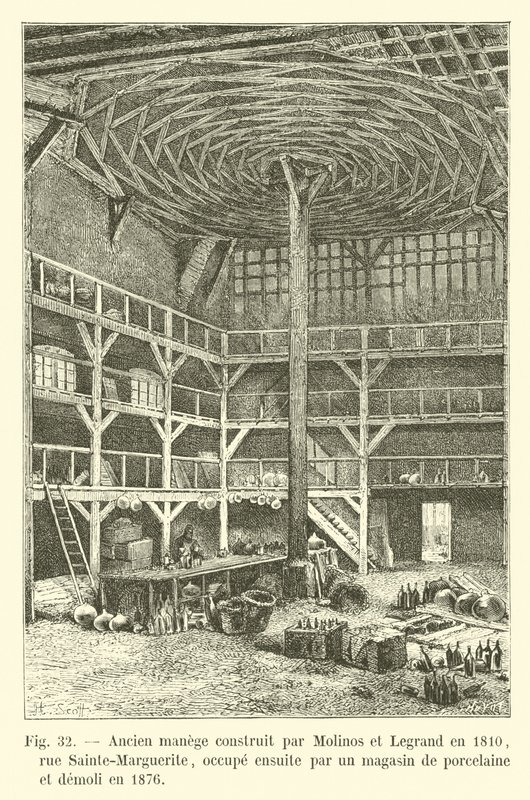 Antico maneggio costruito da Molinos e Legrand nel 1810, via Sainte-Marguerite, poi occupato da un negozio di porcellane e demolito nel 1876 da French School