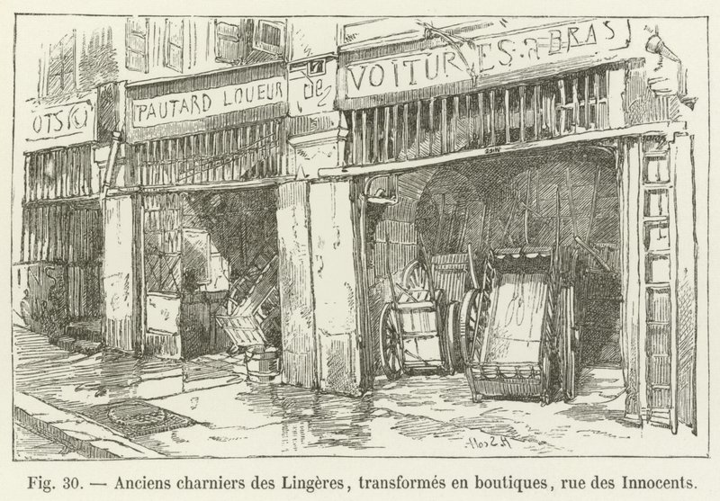 Antichi ossari dei Lingeres, trasformati in negozi, rue des Innocents da French School