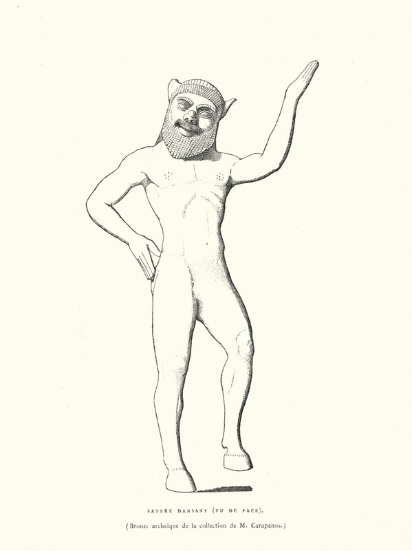 Figura in bronzo antico greco di un satiro danzante (incisione) da French School